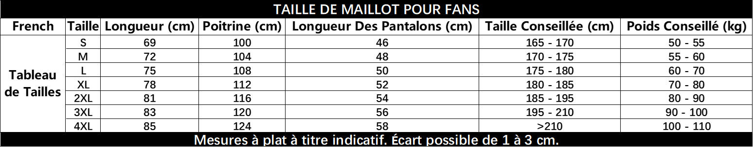 taille maillot replica football