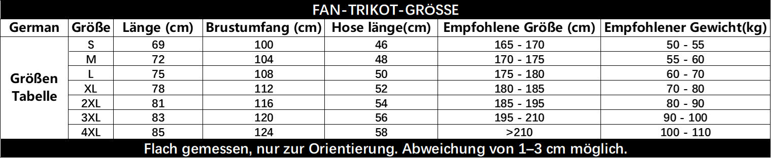 Größe Replica Fußballtrikot