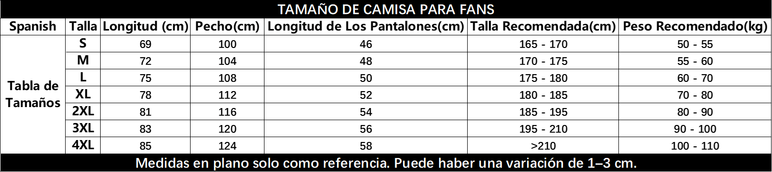 guía de tallas camiseta