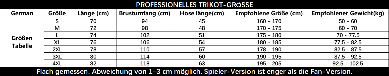 Größe authentisches Fußballtrikot
